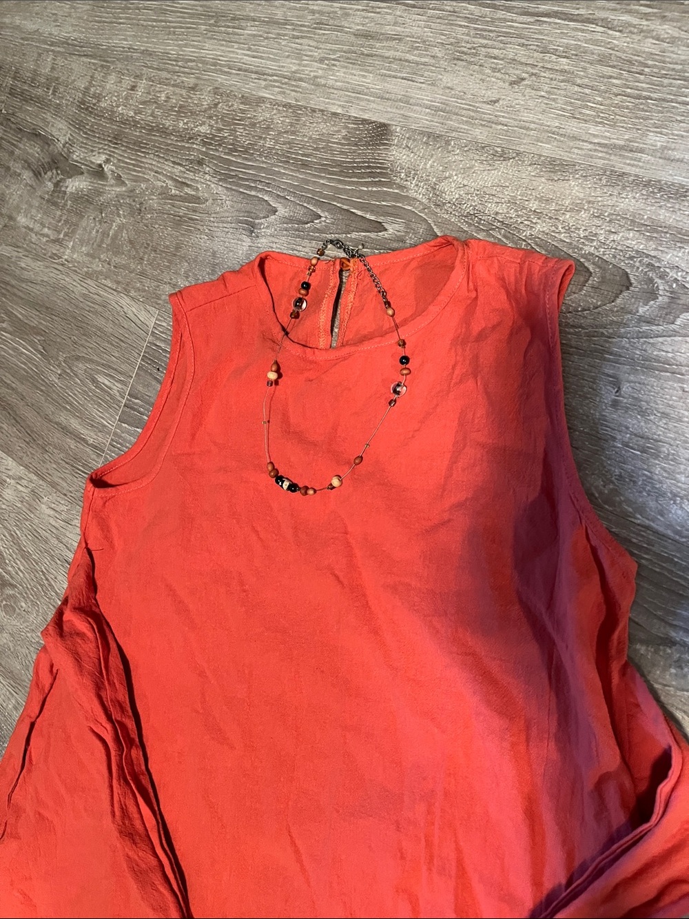 Women's Sleeveless 100% Cotton Tie-Waist crew neck long maxi dress in Yam Orange - Picture 6 of 16